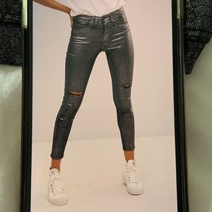 Waven Metallic Silver Skinny Ankle Grazer Jeans